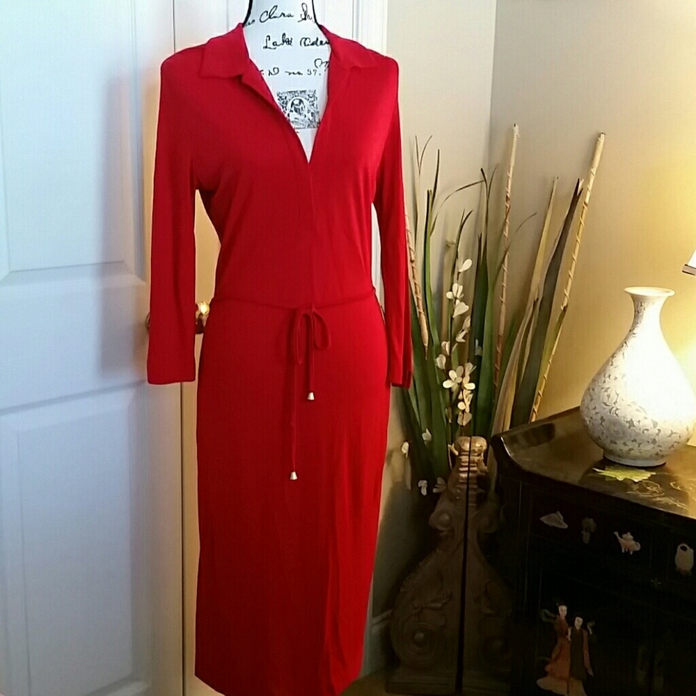 Y2K red dress collar body on long sleeve maxi stretch modest Carrie Bradshaw